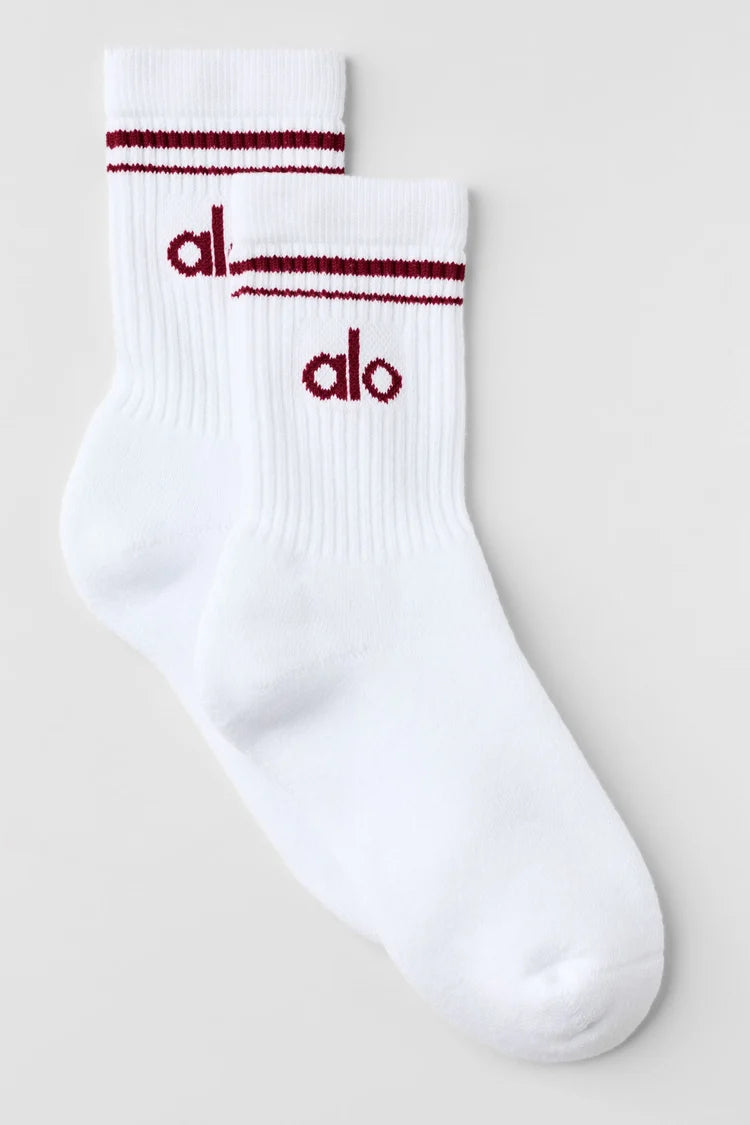 ALO Unisex Half-Crew Throwback Sock -   White/Summer Romance Red
