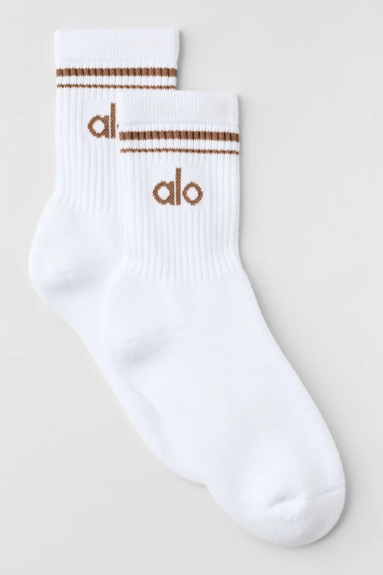 ALO Unisex Half-Crew Throwback Sock - White/Sun Kissed Brown