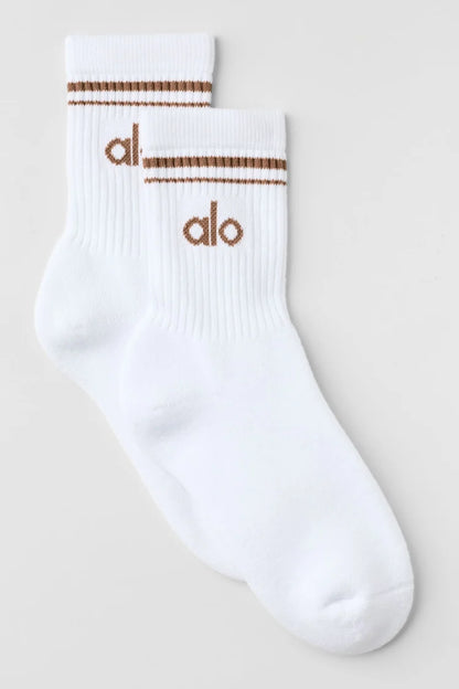 ALO Unisex Half-Crew Throwback Sock - White/Sun Kissed Brown