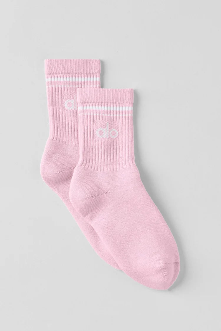 ALO Unisex Half-Crew Throwback Sock -  Pink MarshmallowWhite