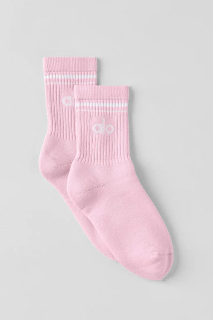 ALO Unisex Half-Crew Throwback Sock -  Pink MarshmallowWhite