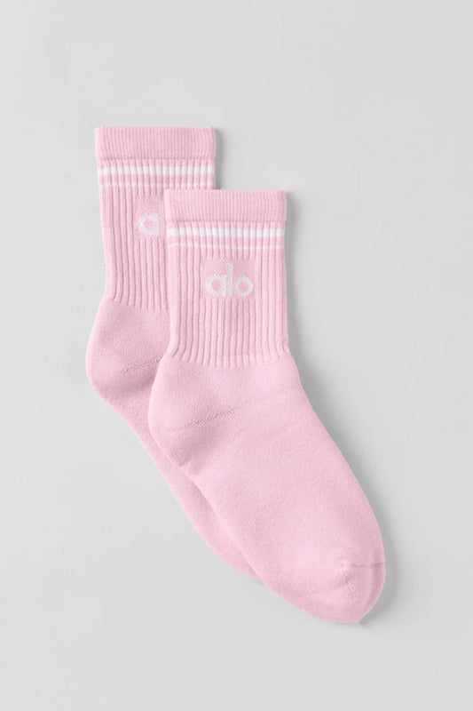 ALO Unisex Half-Crew Throwback Sock -  Pink MarshmallowWhite
