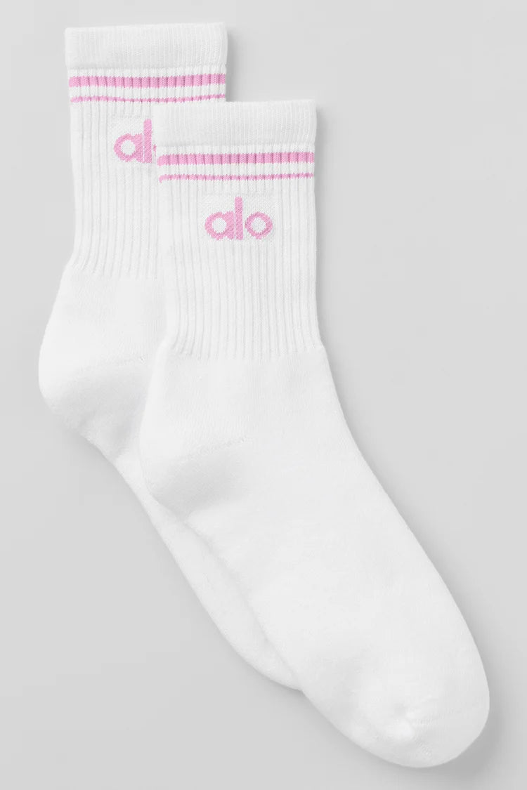 ALO Unisex Half-Crew Throwback Sock - White/Candy Heart Pink