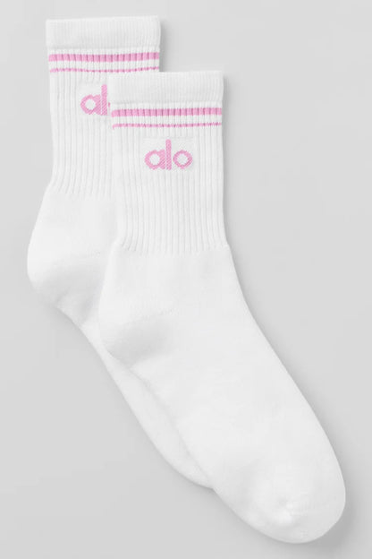 ALO Unisex Half-Crew Throwback Sock - White/Candy Heart Pink