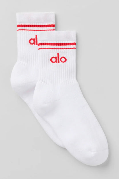 ALO Unisex Half-Crew Throwback Sock White/Bright Red