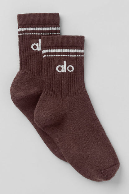 ALO Unisex Half-Crew Throwback Sock -  BrownstoneWhite
