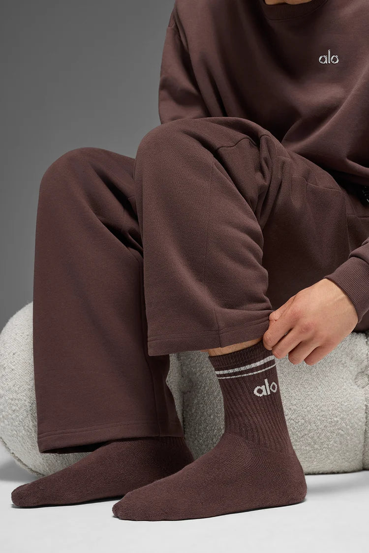 ALO Unisex Half-Crew Throwback Sock -  BrownstoneWhite