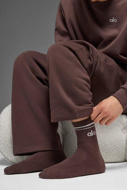 ALO Unisex Half-Crew Throwback Sock -  BrownstoneWhite