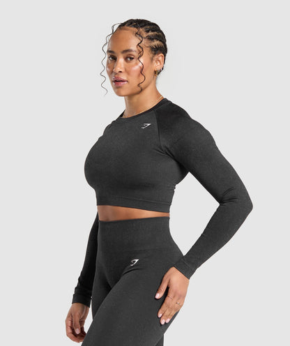 Women's Gymshark Adapt Fleck Seamless Long Sleeve Crop Top Mineral | Black — Gymshark | Authentic India