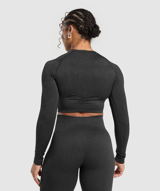 Women's Gymshark Adapt Fleck Seamless Long Sleeve Crop Top Mineral | Black — Gymshark | Authentic India