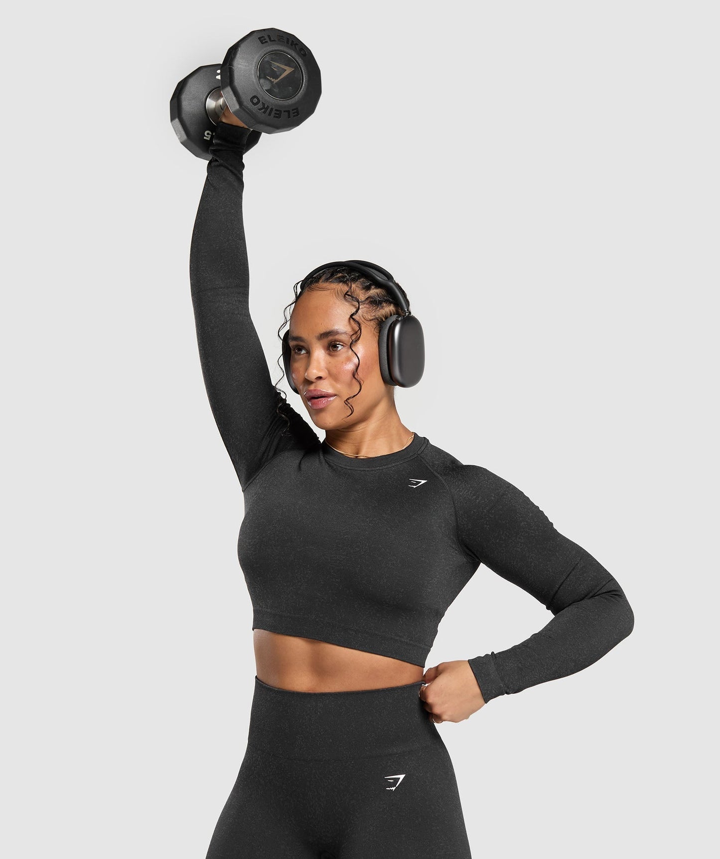 Women's Gymshark Adapt Fleck Seamless Long Sleeve Crop Top Mineral | Black — Gymshark | Authentic India