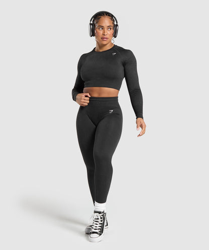Women's Gymshark Adapt Fleck Seamless Long Sleeve Crop Top Mineral | Black — Gymshark | Authentic India