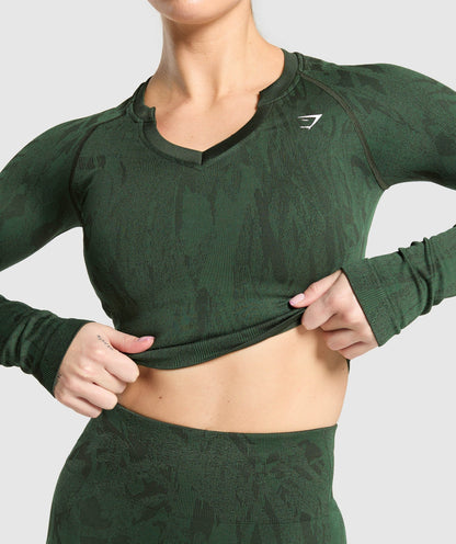 Women's Gymshark Adapt Camo Seamless Long Sleeve Top Trail Green — Gymshark | Authentic India