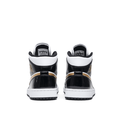Jordan 1 Mid Patent Black White Gold