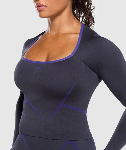 Women's Gymshark Apex Lift Seamless Long Sleeve Crop Top Heavy Blue — Gymshark | Authentic India