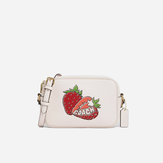 COACH Jamie Camera Bag With Strawberry Graphic Gold/Chalk Multi