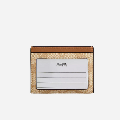 COACH Slim Id Card Case In Signature Canvas Gold/Light Khaki/Light Saddle
