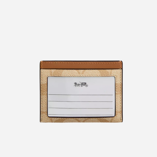 COACH Slim Id Card Case In Signature Canvas Gold/Light Khaki/Light Saddle