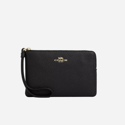COACH Corner Zip Wristlet Gold/Black