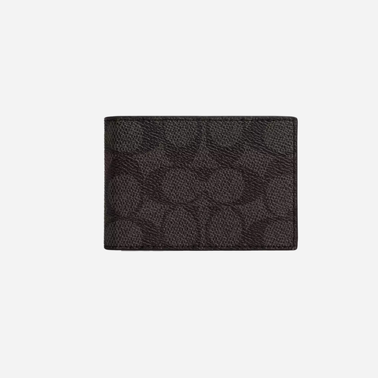Coach Compact Billfold Wallet In Signature Canvas  signature canvas/Walnut & Black