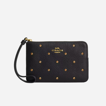 COACH Corner Zip Wristlet With Crystal Brass/Black