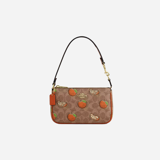 COACH Nolita 19 In Signature Canvas With Orange Print Gold/Tan Multi