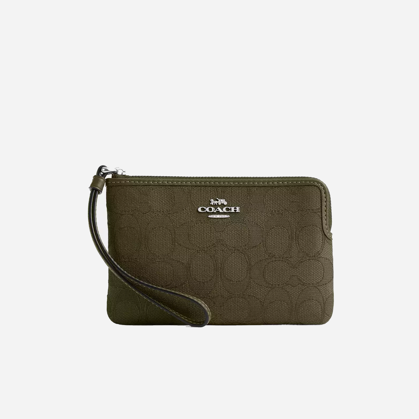 COACH Corner Zip Wristlet In Signature Jacquard Silver/Olive Drab/Olive Drab
