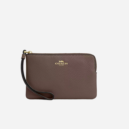 COACH Corner Zip Wristlet Gold/Dark Stone
