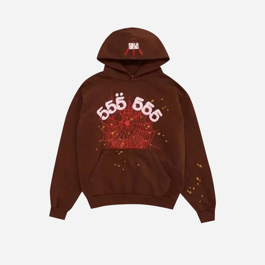 Sp5der Angel Number Hoodie Brown