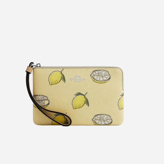 COACH Corner Zip Wristlet With Lemon Print Sv/Garden Glade Multi