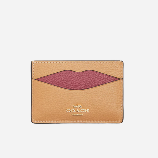 COACH Lip Card Case Gold/Latte Multi