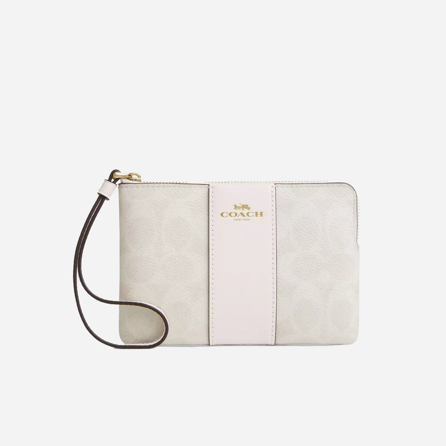 COACH Corner Zip Wristlet In Signature Canvas With Stripe Gold/White/Chalk