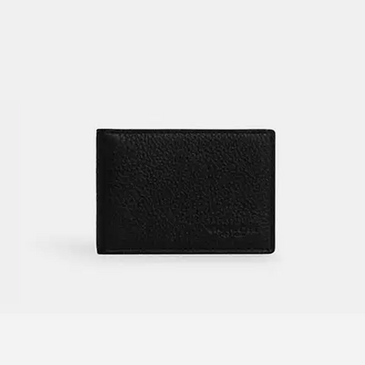Coach Compact Billfold Wallet pebbled leather/Gunmetal/Black