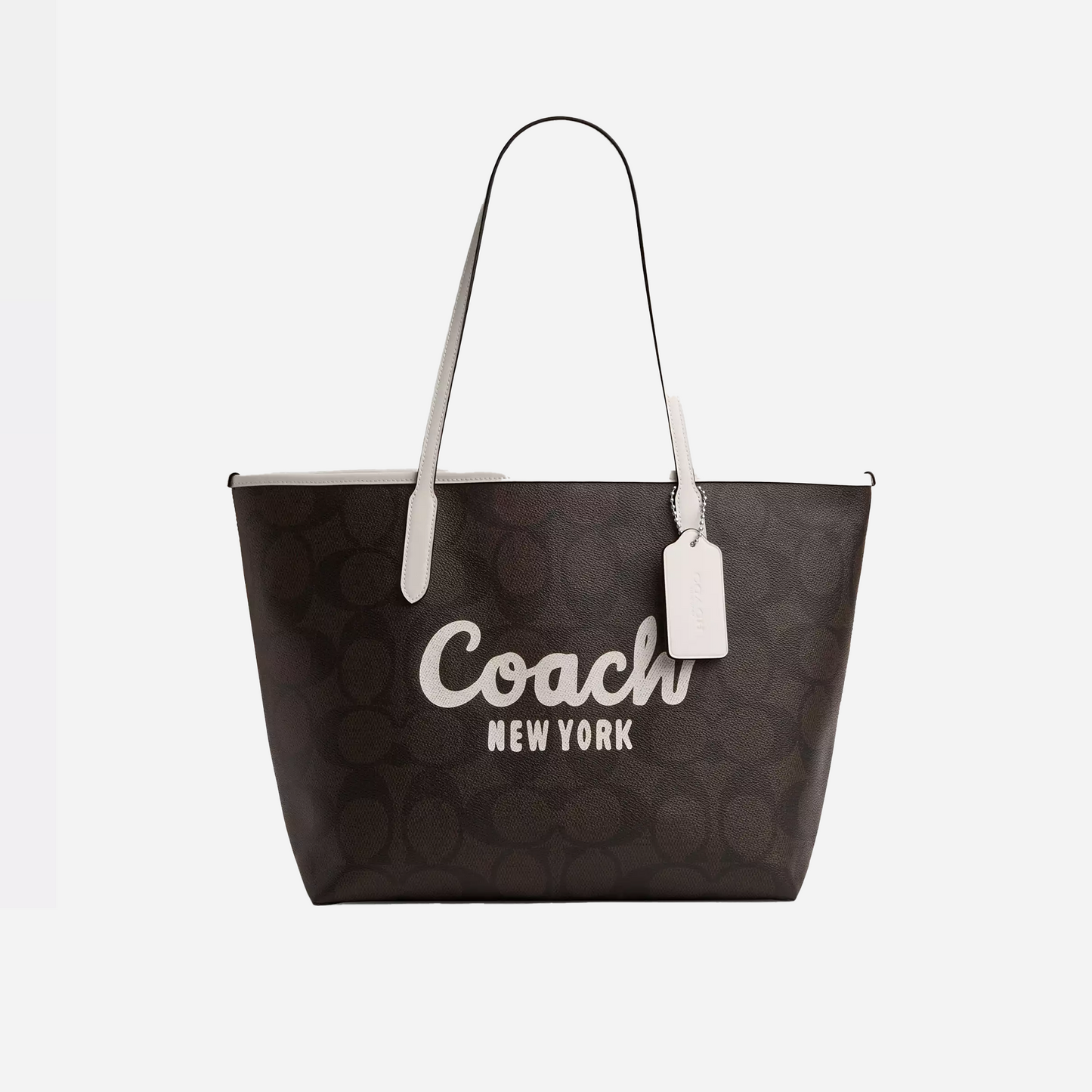 Coach City Tote Bag With Coach Graphic  Silver/Walnut/Chalk