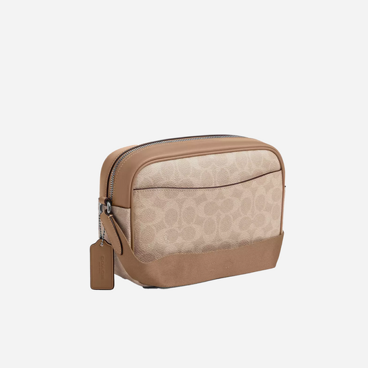 COACH Jamie Camera Bag In Signature Canvas With Stripe Silver/Sand/Taupe