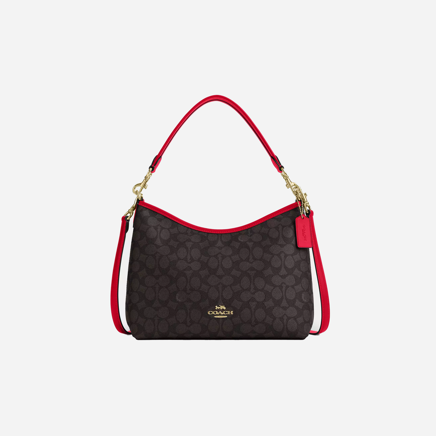 COACH Laurel Shoulder Bag In Signature Canvas Gold/Walnut/Bold Red