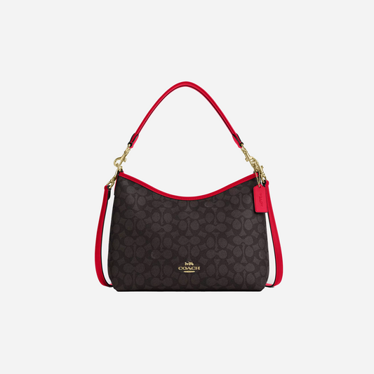COACH Laurel Shoulder Bag In Signature Canvas Gold/Walnut/Bold Red