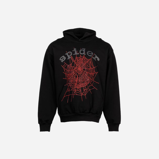 Sp5der OG Rhinestone Logo Hoodie Black