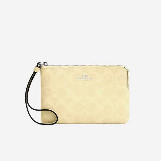 COACH Corner Zip Wristlet In Signature Canvas Silver/Hay