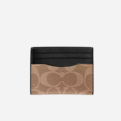 COACH Slim Id Card Case In Signature Canvas Gunmetal/Tan