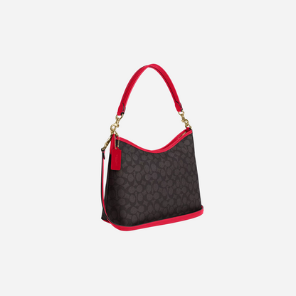 COACH Laurel Shoulder Bag In Signature Canvas Gold/Walnut/Bold Red