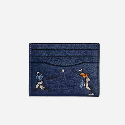 COACH Slim Id Card Case With Baseball Print Deep Blue Multi