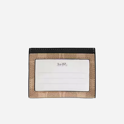 COACH Slim Id Card Case In Signature Canvas Gunmetal/Tan