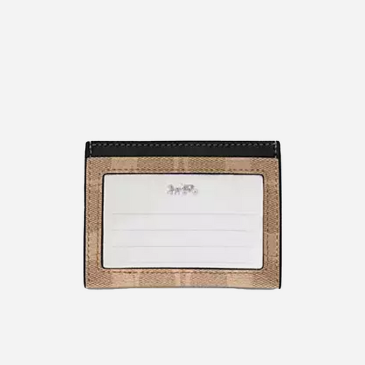 COACH Slim Id Card Case In Signature Canvas Gunmetal/Tan