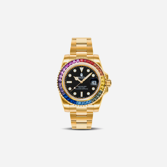 Bape Type 1 Bapex Crystal Stone Watch Gold/Rainbow