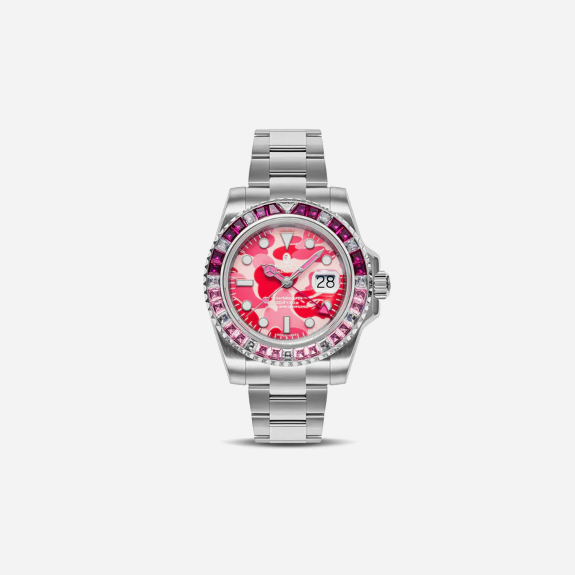 Bape Type 2 ABC Camo Crystal Stone Bapex Watch Pink