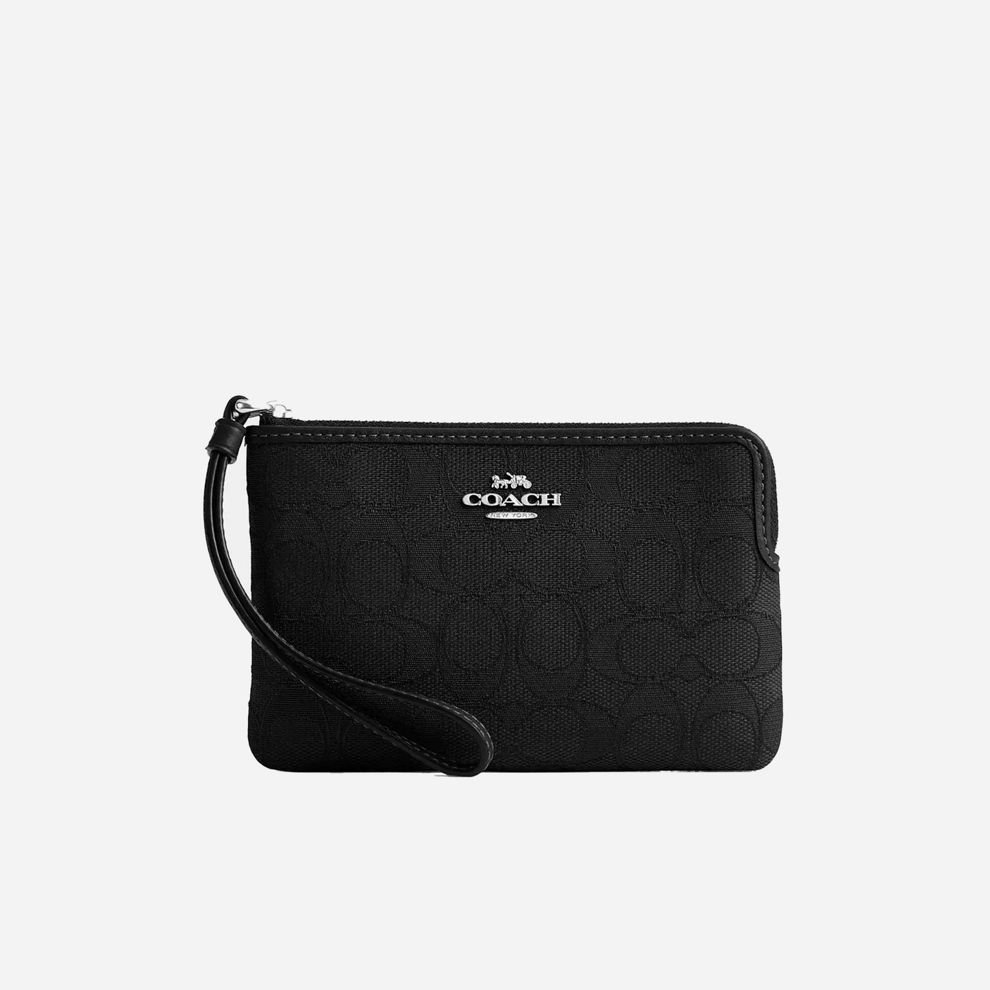 COACH Corner Zip Wristlet In Signature Jacquard Silver/Black