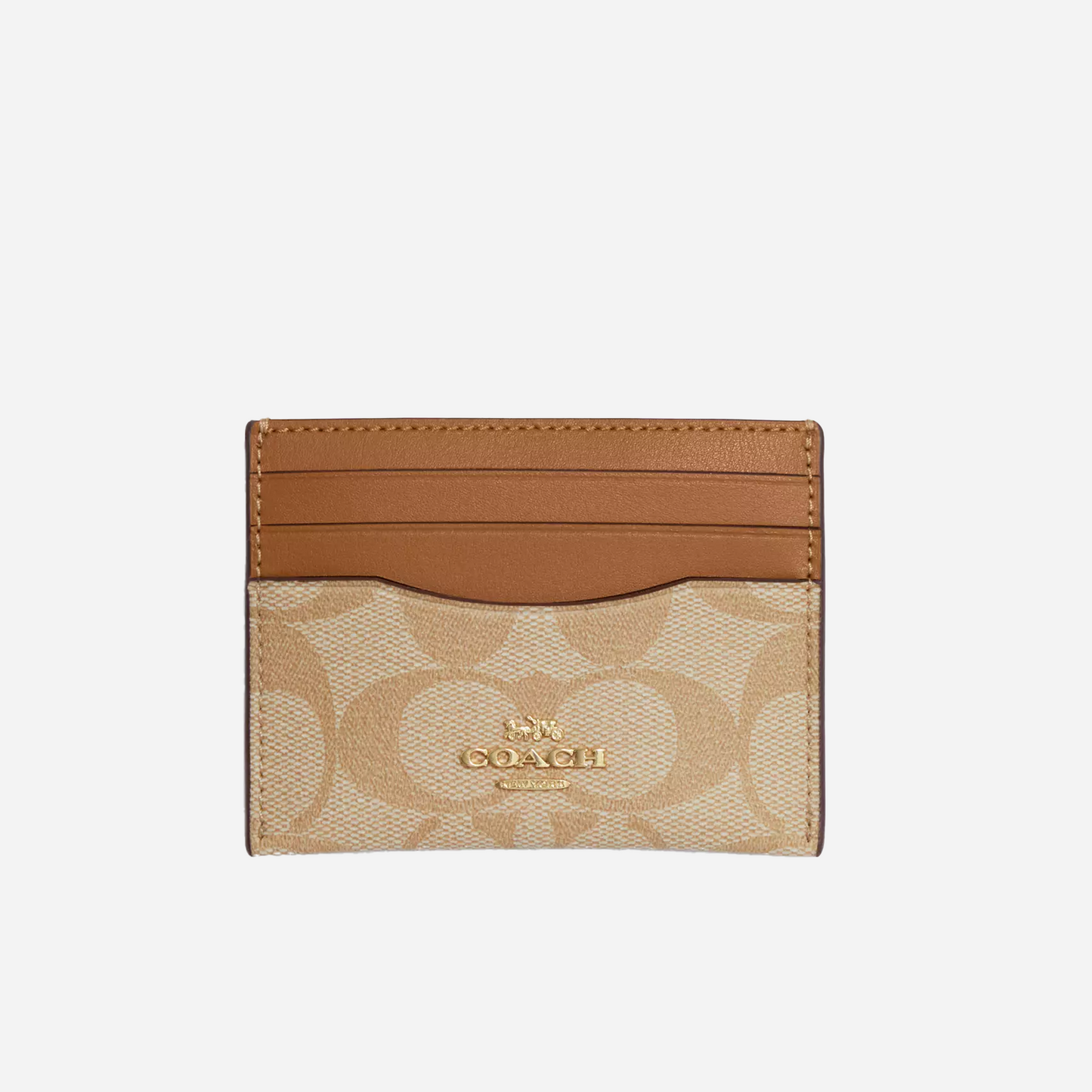 COACH Slim Id Card Case In Signature Canvas Gold/Light Khaki/Light Saddle