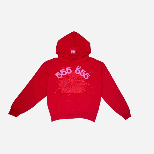 Sp5der Worldwide Red Angel Number 555 Hoodie Red