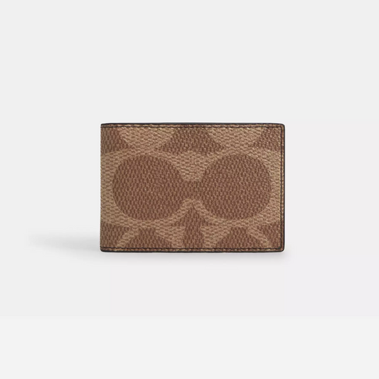 Coach Compact Billfold Wallet In Blocked Signature Canvas signature canvas/Sand/Tan